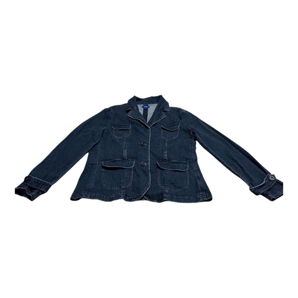 Dockers Women’s Denim Blazer Jacket Size L – Dark Wash, 4-Pocket Utility Style,